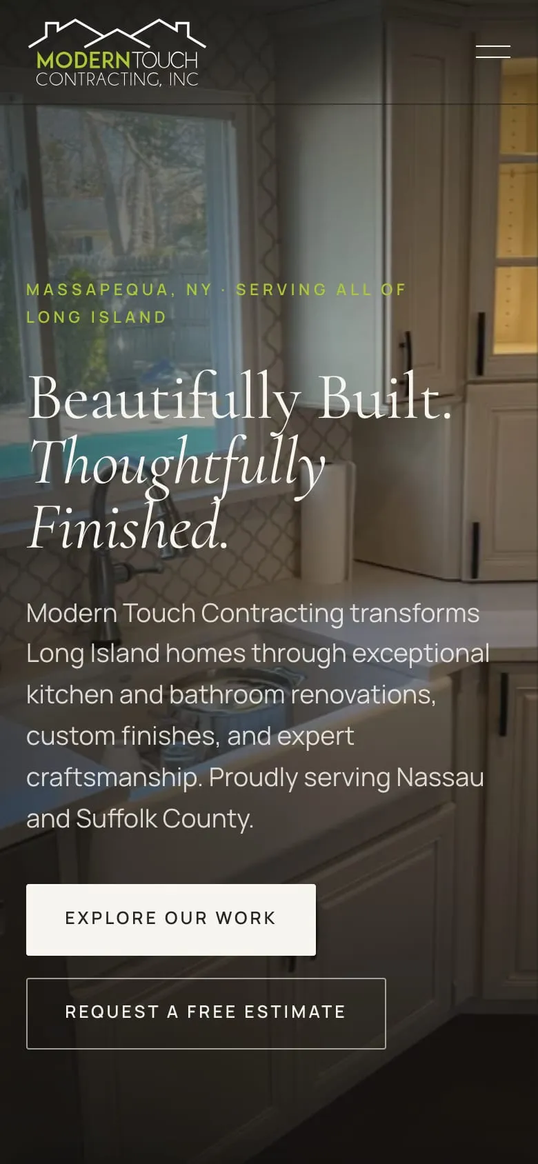 The Modern Touch Contracting website on a phone