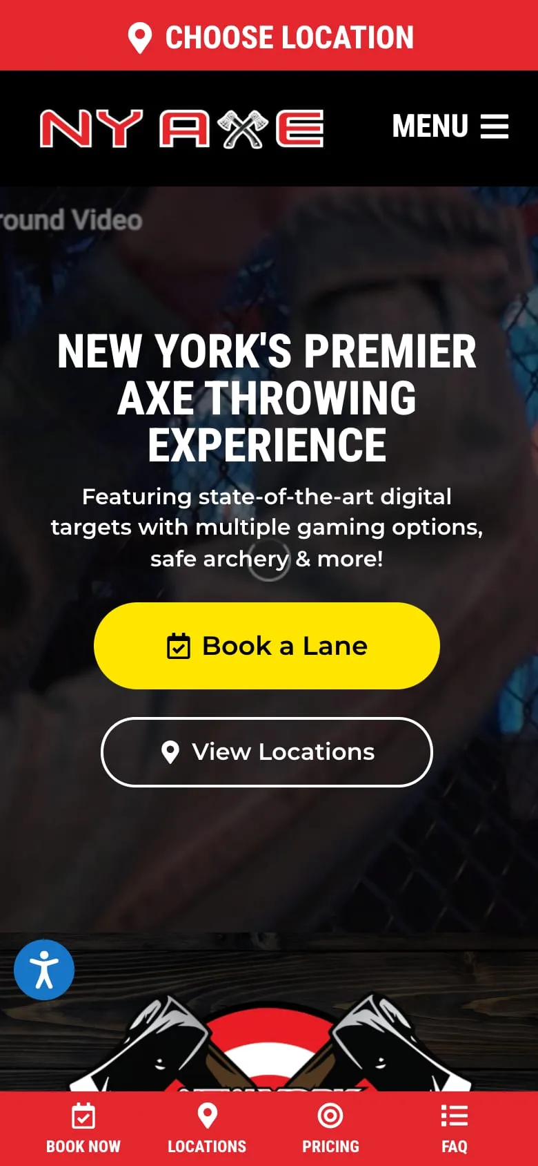 The NY Axe Throwing Range website on a phone