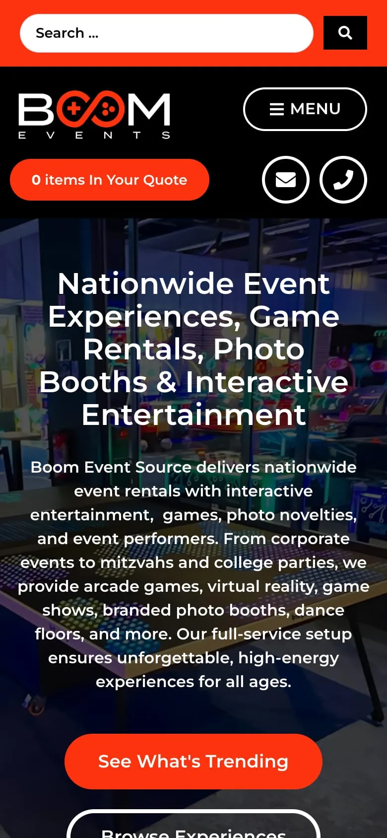 The Boom Event Source website on a phone