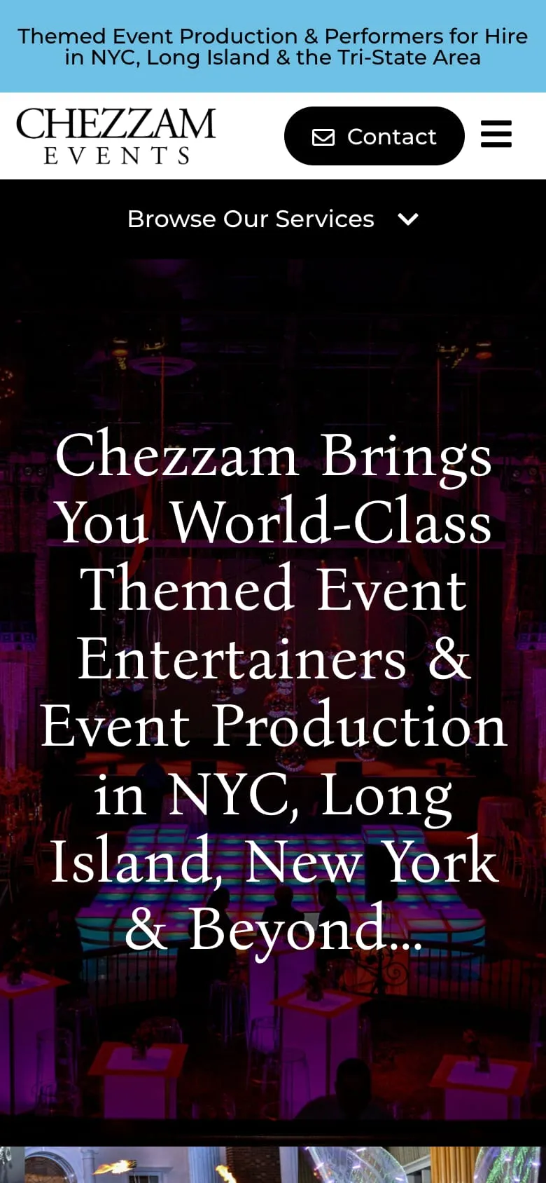 The Chezzam Events website on a phone