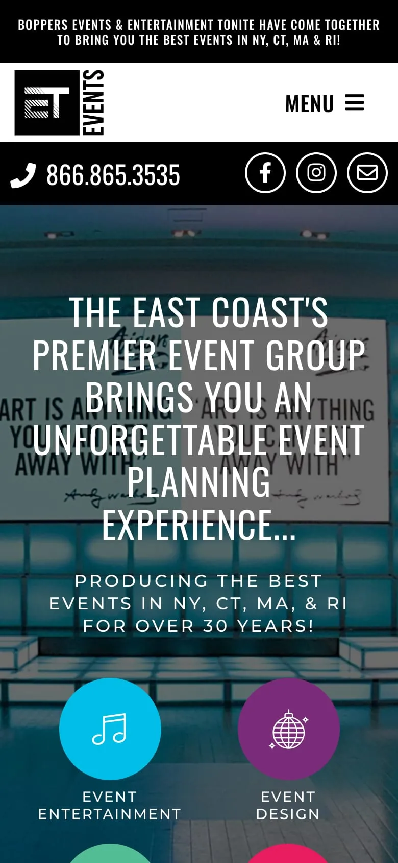 The ET Events Group website on a phone